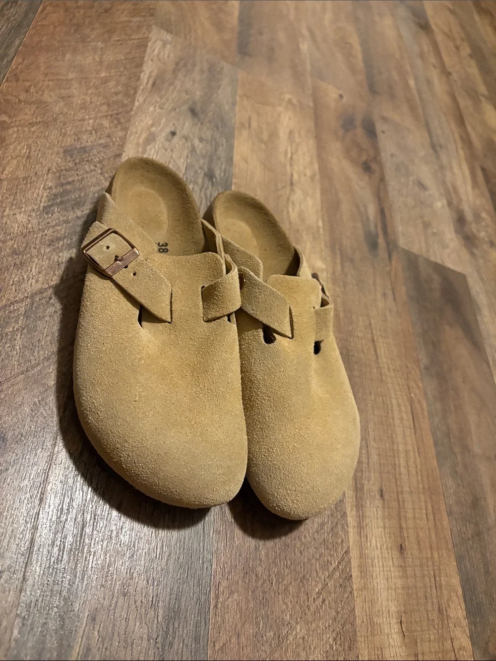 Birkenstock Bostons Tan Suede Slip-On Clogs in Camel - Picture 2 of 14